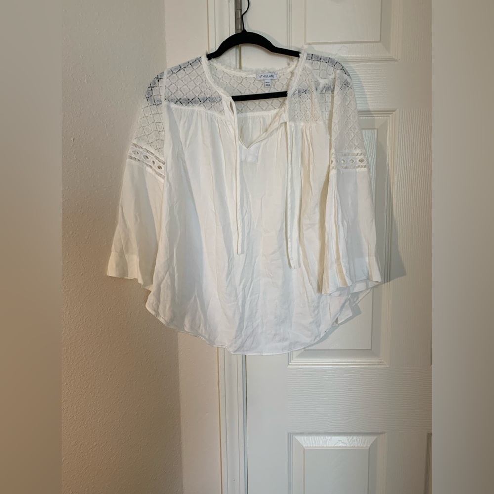 Lane Bryant Cream Bell Sleeve Blouse with Tie Front